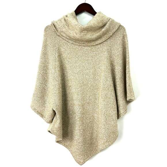 New Directions Weekend Womens Beige Poncho Short Sleeve Cowl Neck Sweater Sz XL - Picture 6 of 10